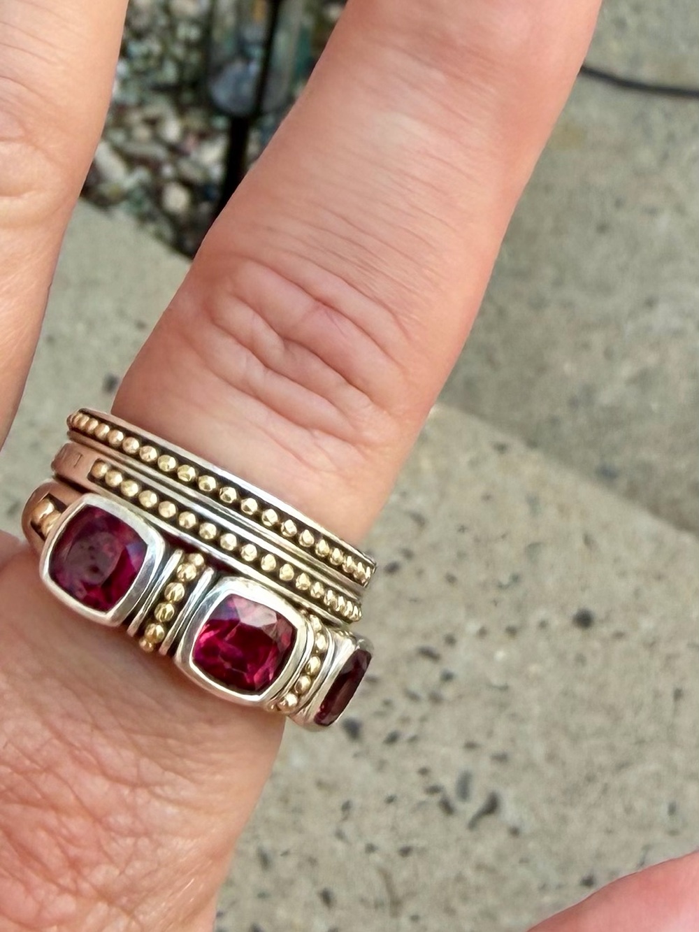 Two-Tone Rhodolite Garnet Trio Stacking Rings Lagos - Picture 2 of 10